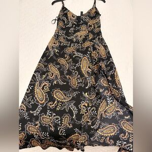 Paisley Print Black Midi Dress